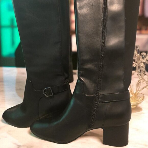Anne Klein Honesty Black Leather Boots Sz 11M - Picture 1 of 7